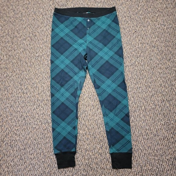 Old Navy Green Blue Plaid Thermal Knit Pajama Pants Sleep Legging Women L - Picture 7 of 15